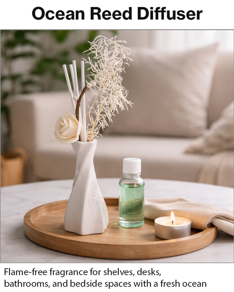 Glass Reed Diffuser Jasmine Fragrance with Decorative Flowers, Fragrance Oil Included,  Home Fragrance