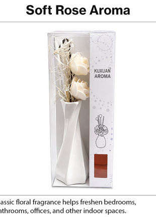 Glass Reed Diffuser  Rose Fragrance with Decorative Flowers, Fragrance Oil Included, Home Fragrance