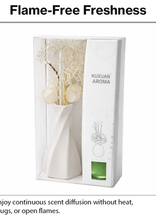 Glass Reed Diffuser Jasmine Fragrance with Decorative Flowers, Fragrance Oil Included,  Home Fragrance