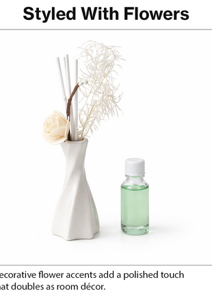 Glass Reed Diffuser Jasmine Fragrance with Decorative Flowers, Fragrance Oil Included,  Home Fragrance