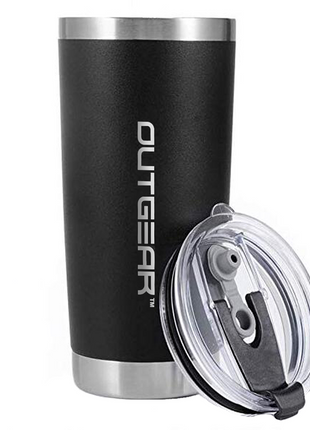 OutGear 600ml Stainless Steel Thermal Travel Mug – Double-Wall Insulated, BPA-Free Sliding Lid, Hot & Cold Retention, Fits Car Cup Holders - Black