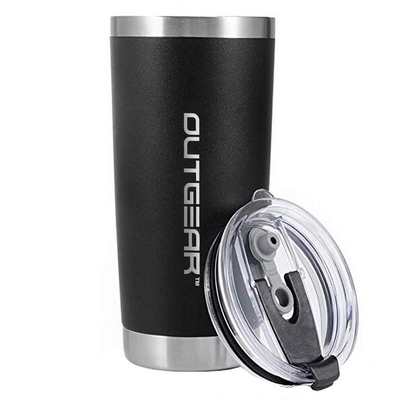 OutGear 600ml Stainless Steel Thermal Travel Mug – Double-Wall Insulated, BPA-Free Sliding Lid, Hot & Cold Retention, Fits Car Cup Holders - Black