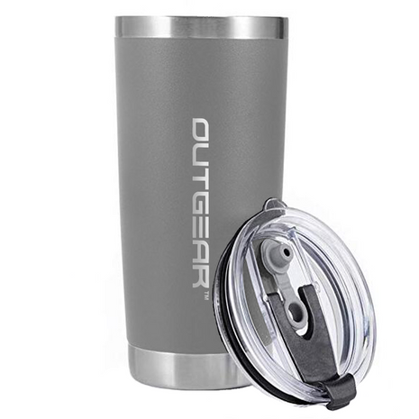 OutGear 600ml Stainless Steel Thermal Travel Mug – Double-Wall Insulated, BPA-Free Sliding Lid, Hot & Cold Retention, Fits Car Cup Holders - Gray