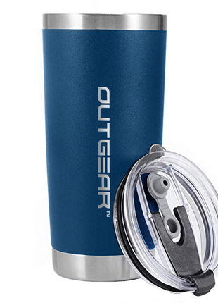 OutGear 600ml Stainless Steel Thermal Travel Mug – Double-Wall Insulated, BPA-Free Sliding Lid, Hot & Cold Retention, Fits Car Cup Holders - Indigo