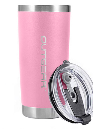 OutGear 600ml Stainless Steel Thermal Travel Mug – Double-Wall Insulated, BPA-Free Sliding Lid, Hot & Cold Retention, Fits Car Cup Holders - Pink