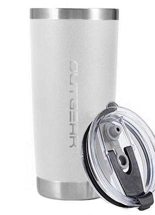 OutGear 600ml Stainless Steel Thermal Travel Mug – Double-Wall Insulated, BPA-Free Sliding Lid, Hot & Cold Retention, Fits Car Cup Holders - White