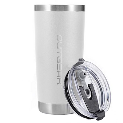 OutGear 600ml Stainless Steel Thermal Travel Mug – Double-Wall Insulated, BPA-Free Sliding Lid, Hot & Cold Retention, Fits Car Cup Holders - White