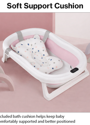 Foldable Baby Bathtub with Temperature Sensor Drain & Support Cushion, 0–24 Months, ABS Plastic, Space Saving Design