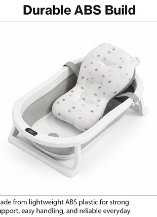 Foldable Baby Bathtub with Temperature Sensor Drain & Support Cushion, 0–24 Months, ABS Plastic, Space Saving Design