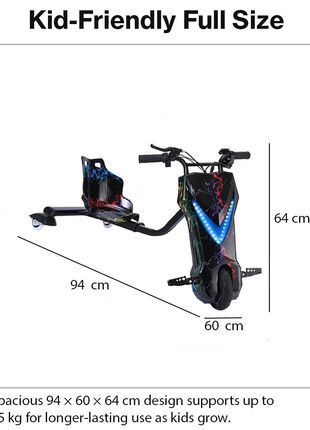 3-Wheel Electric Drifting Trike 36V 3.6Ah – ABS Body, Bluetooth Music, PU Wheels