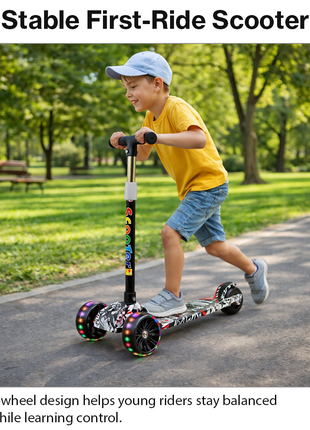 Folding Kids Scooter 3-Wheel with LED Wheels, 4-Level Adjustable Handlebar, Rear Brake, Tilt Steering