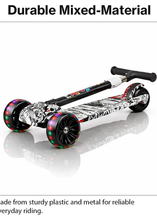 Folding Kids Scooter 3-Wheel with LED Wheels, 4-Level Adjustable Handlebar, Rear Brake, Tilt Steering