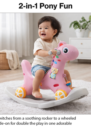 2-in-1 Toddler Rock and Ride Pony – Convertible Rocker/Ride-On – Pink