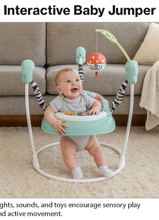 Baby Activity Jumper with Lights & Sounds, Adjustable Height, Interactive Toys, Compact Frame