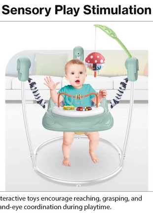 Baby Activity Jumper with Lights & Sounds, Adjustable Height, Interactive Toys, Compact Frame