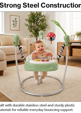 Baby Activity Jumper with Lights & Sounds, Adjustable Height, Interactive Toys, Compact Frame