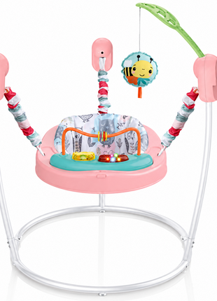 Baby Activity Jumper with Lights & Sounds, Adjustable Height, Interactive Toys, Compact Frame Pink
