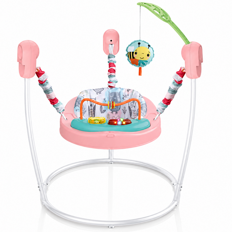 Baby Activity Jumper with Lights & Sounds, Adjustable Height, Interactive Toys, Compact Frame Pink