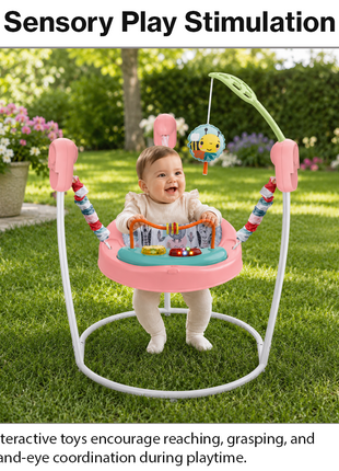 Baby Activity Jumper with Lights & Sounds, Adjustable Height, Interactive Toys, Compact Frame Pink