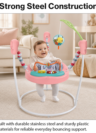 Baby Activity Jumper with Lights & Sounds, Adjustable Height, Interactive Toys, Compact Frame Pink
