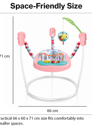 Baby Activity Jumper with Lights & Sounds, Adjustable Height, Interactive Toys, Compact Frame Pink