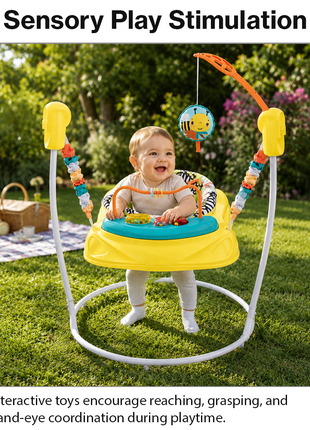 Baby Activity Jumper with Lights & Sounds, Adjustable Height, Interactive Toys, Compact Frame Yellow