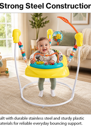 Baby Activity Jumper with Lights & Sounds, Adjustable Height, Interactive Toys, Compact Frame Yellow
