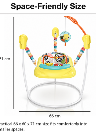 Baby Activity Jumper with Lights & Sounds, Adjustable Height, Interactive Toys, Compact Frame Yellow