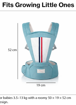 Ergonomic Baby Carrier with Hip Seat 3.5–13 kg – Breathable Mesh – Adjustable Straps Blue
