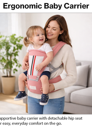 Ergonomic Baby Carrier with Hip Seat 3.5–13 kg – Breathable Mesh – Adjustable Straps Pink