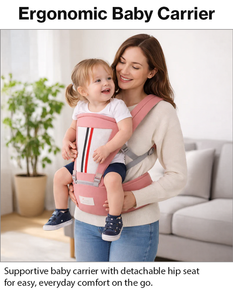 Ergonomic Baby Carrier with Hip Seat 3.5–13 kg – Breathable Mesh – Adjustable Straps Pink