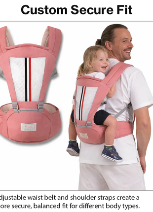 Ergonomic Baby Carrier with Hip Seat 3.5–13 kg – Breathable Mesh – Adjustable Straps Pink