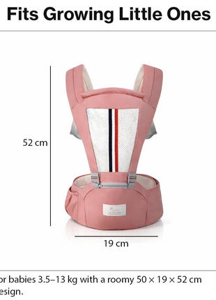 Ergonomic Baby Carrier with Hip Seat 3.5–13 kg – Breathable Mesh – Adjustable Straps Pink