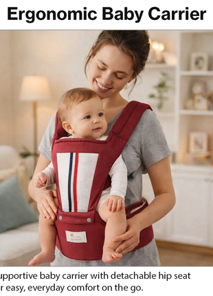 Ergonomic Baby Carrier with Hip Seat 3.5–13 kg – Breathable Mesh – Adjustable Straps Red
