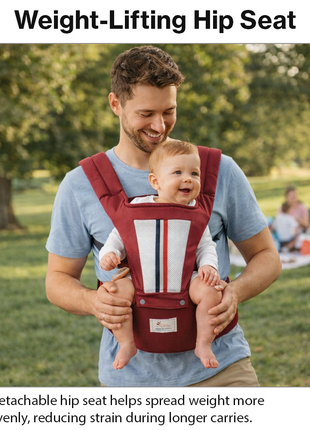 Ergonomic Baby Carrier with Hip Seat 3.5–13 kg – Breathable Mesh – Adjustable Straps Red