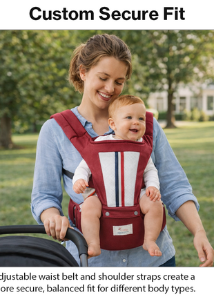 Ergonomic Baby Carrier with Hip Seat 3.5–13 kg – Breathable Mesh – Adjustable Straps Red