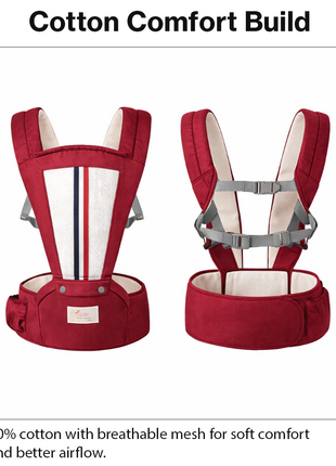 Ergonomic Baby Carrier with Hip Seat 3.5–13 kg – Breathable Mesh – Adjustable Straps Red