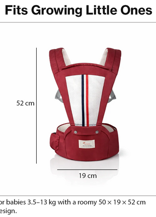 Ergonomic Baby Carrier with Hip Seat 3.5–13 kg – Breathable Mesh – Adjustable Straps Red