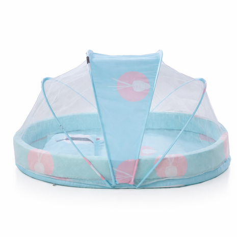 Baby Mosquito‑Net Bed 90 × 55 cm Padded Travel Mattress & Pillow – Cotton/Mesh Blend – Multicolour Animal Design