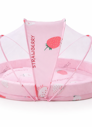 Baby Mosquito‑Net Bed 90 × 55 cm Padded Travel Mattress & Pillow – Cotton/Mesh Blend – Multicolour Animal Design