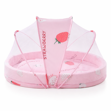 Baby Mosquito‑Net Bed 90 × 55 cm Padded Travel Mattress & Pillow – Cotton/Mesh Blend – Multicolour Animal Design