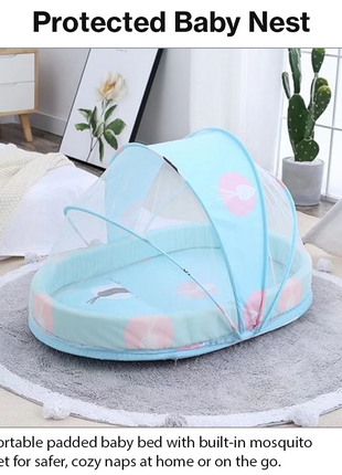 Baby Mosquito‑Net Bed 90 × 55 cm Padded Travel Mattress & Pillow – Cotton/Mesh Blend – Multicolour Animal Design