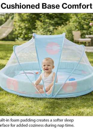 Baby Mosquito‑Net Bed 90 × 55 cm Padded Travel Mattress & Pillow – Cotton/Mesh Blend – Multicolour Animal Design