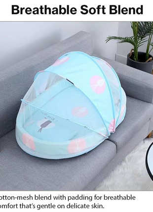 Baby Mosquito‑Net Bed 90 × 55 cm Padded Travel Mattress & Pillow – Cotton/Mesh Blend – Multicolour Animal Design