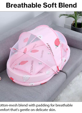 Baby Mosquito‑Net Bed 90 × 55 cm Padded Travel Mattress & Pillow – Cotton/Mesh Blend – Multicolour Animal Design