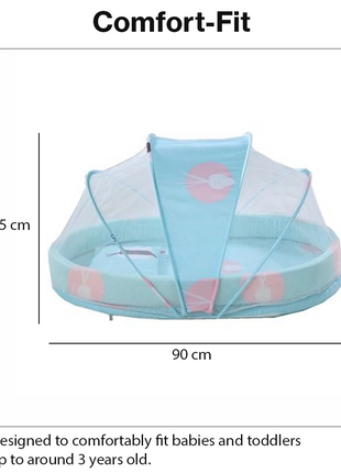 Baby Mosquito‑Net Bed 90 × 55 cm Padded Travel Mattress & Pillow – Cotton/Mesh Blend – Multicolour Animal Design