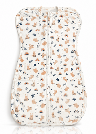 Baby Swaddle Sleep Sack with Twin Zip Closure, Functional Newborn Wrap Blanket, Bunny Rainbow Print