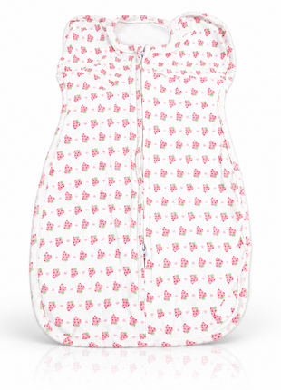 Baby Swaddle Sleep Sack with Twin Zip Closure, Functional Newborn Wrap Blanket, Pink Strawberry Print