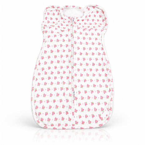 Baby Swaddle Sleep Sack with Twin Zip Closure, Functional Newborn Wrap Blanket, Pink Strawberry Print