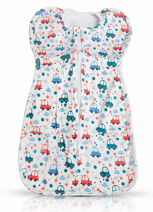 Baby Swaddle Sleep Sack with Twin Zip Closure, Functional Newborn Wrap Blanket,  Blue Car Print